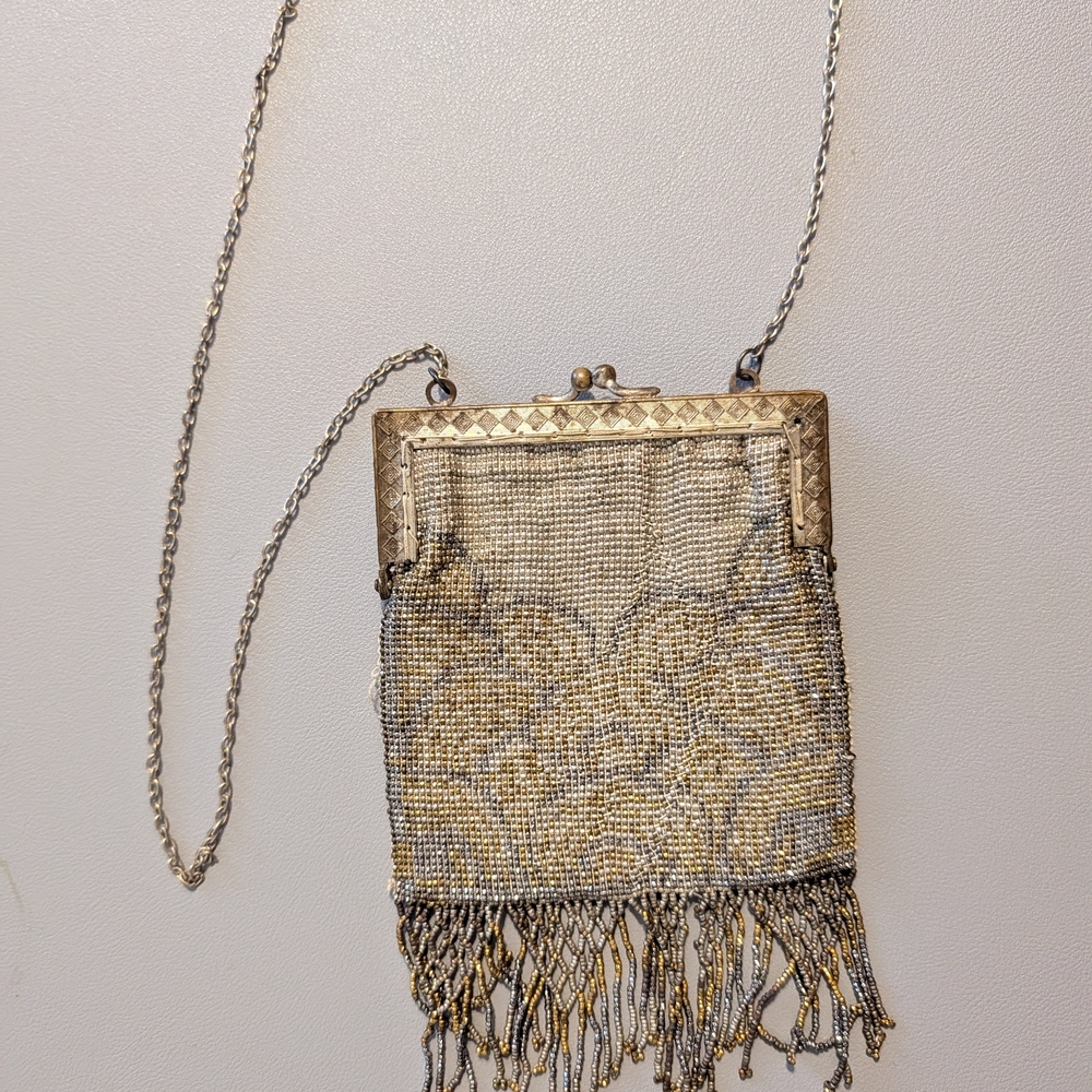 Vintage Early 1900's Elegant Silver and Gold Mini Beaded Evening Bag